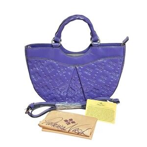 Patricia Nash Clemence Leather Satchel Crossbody Bag Signature Violet Embossed